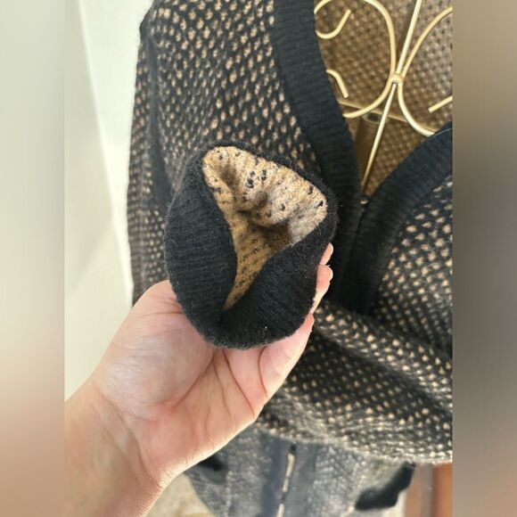 J.Crew Wool Blend Cardigan Hook Eye Closure Pockets Black Tan Size L - Picture 7 of 13